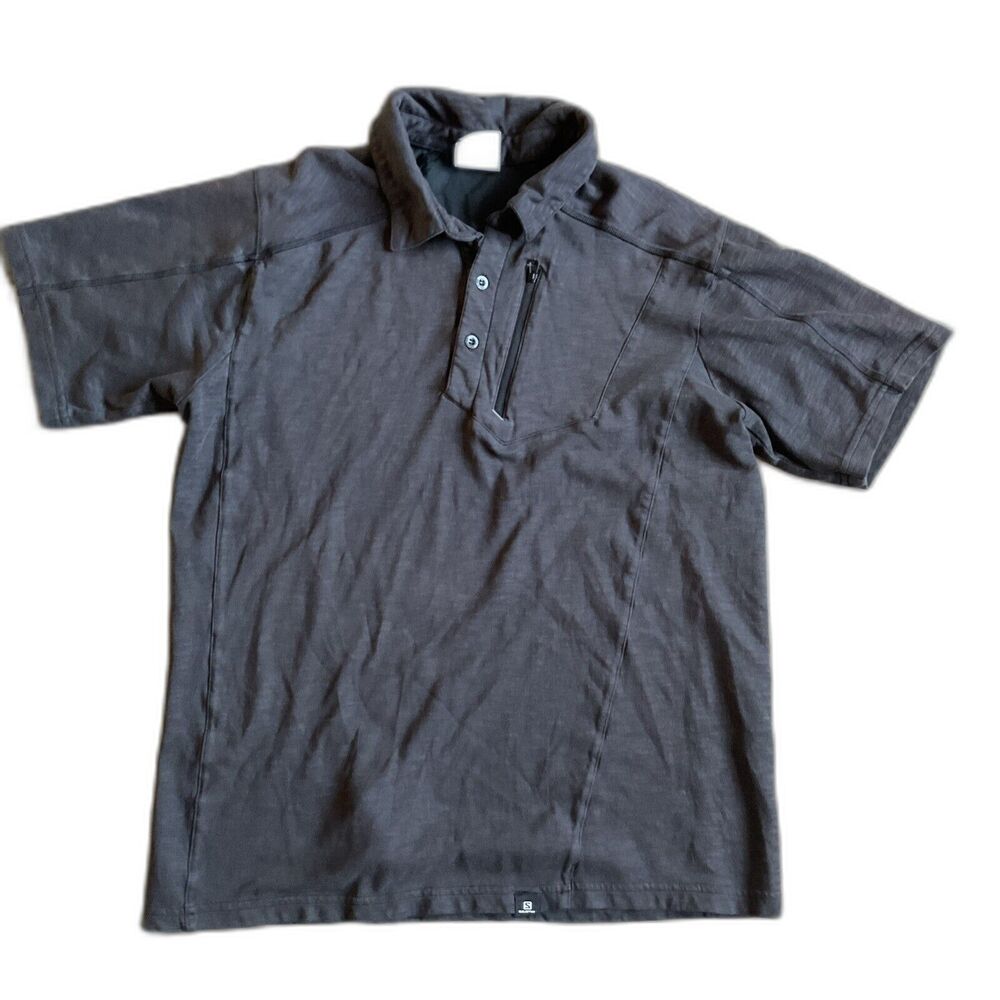 Saloman Grey Short Sleeve Polo Zipper Detail Medium